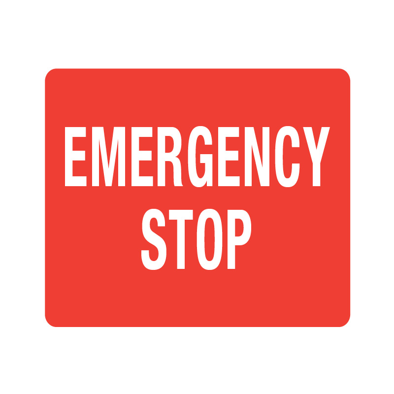 Self Adhesive Decal Australian Made Emergency Stop Sticker 100 x 100mm 