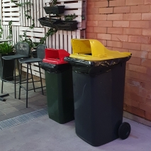 Wheelie Bin  Yellow and Red Dome Top