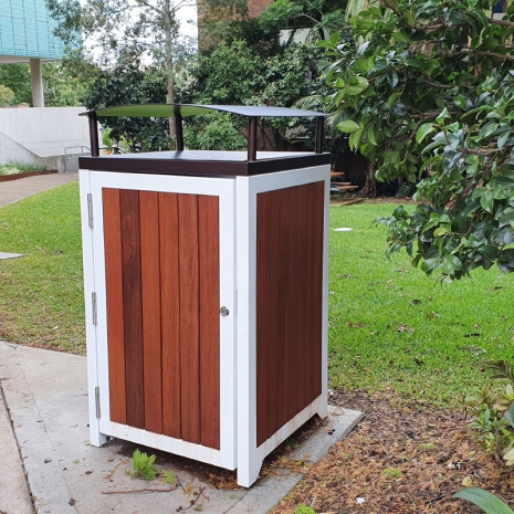 Athens Bin Enclosure - Timber Slat Base with Custom Coloured Curved Cover