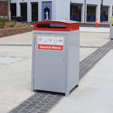 Athens Bin Enclosure - Curved Cover (Red Chute) - General Waste Signage
