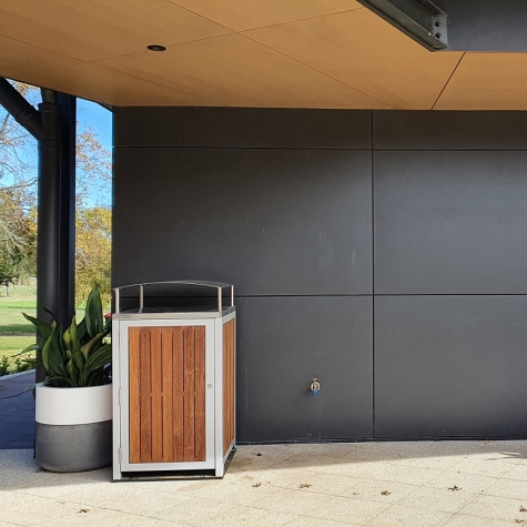 Athens Bin Enclosure - Timber Slat SS Curved Cover