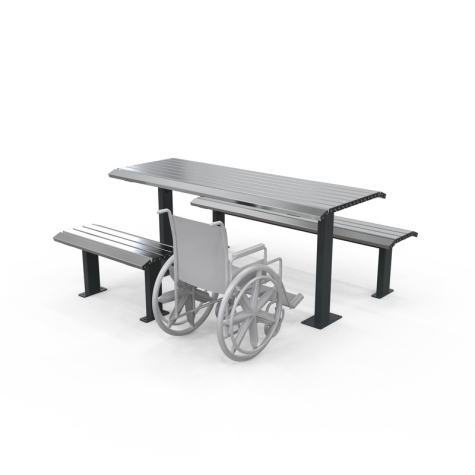 Barcelona Wheelchair Accessible Setting with Benches - Side Accessible - Anodised Aluminium
