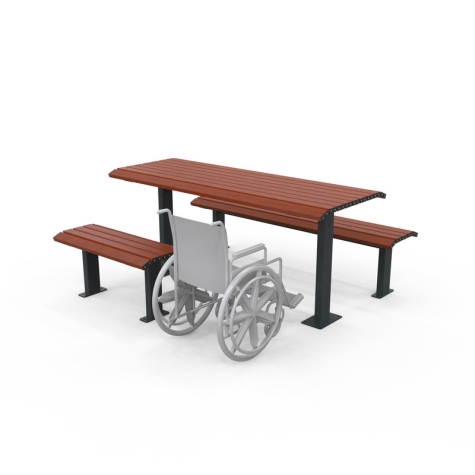 Barcelona Wheelchair Accessible Setting with Benches - Side Accessible - Wood Grain Aluminium - Western Red Cedar